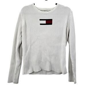 Tommy Hilfiger White Rib Knit Sweater XL Vintage 00s